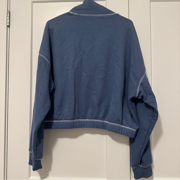 Kittenish Blue White 1/4 Zip Cropped Sweater Size XL Extra Large Women’s - Picture 6 of 11